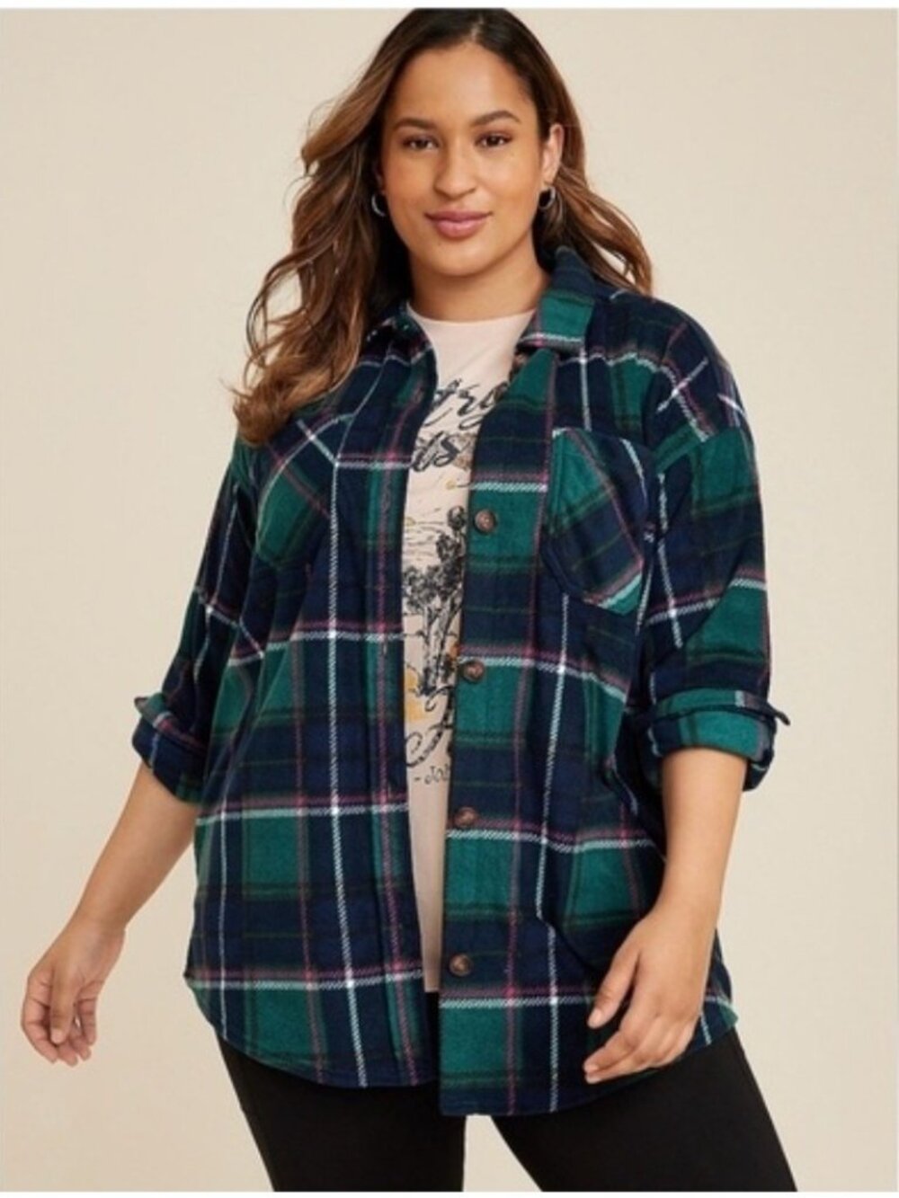 Maurices Wilder Fleece Button Up Shirt Jacket Sz L Pockets Cozy Layering Plaid - Picture 10 of 10